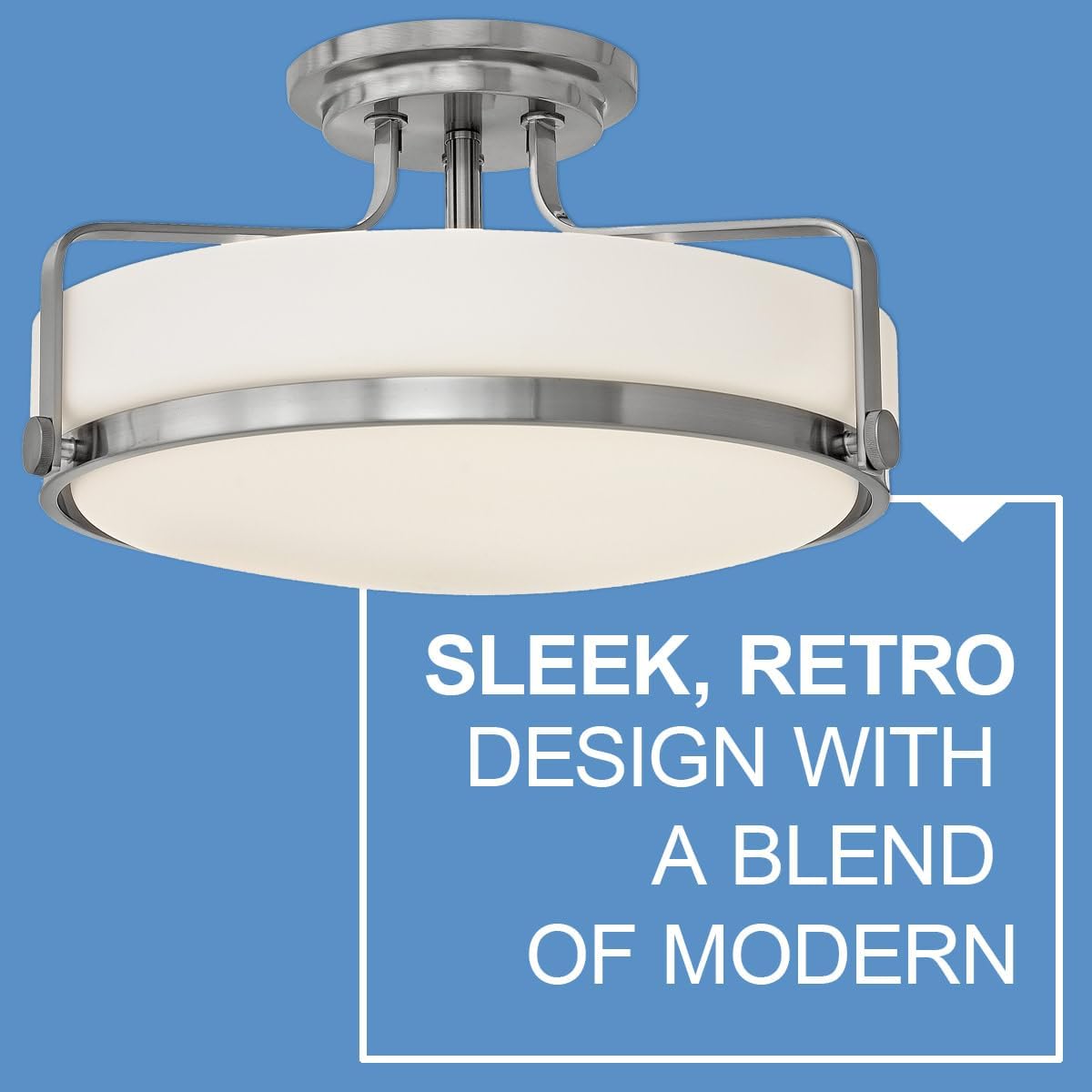 Hinkley Harper 3643BN Large Semi-Flush Ceiling Light - Sleek, Retro Style - Brushed Nickel + Etched Opal Glass