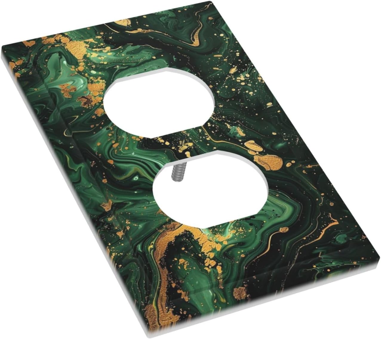 Green/Gold Modern Abstract Luxury Marble 1 Gang Duplex Receptacle Switch Wall Plate Decorative Switchplate Outlet Covers Electrical Plug Cover Faceplate for Bathroom Home Decor 5 X 3 IN