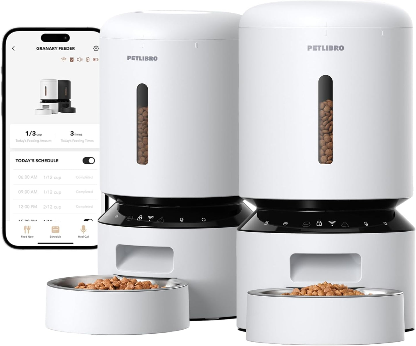 PETLIBRO Automatic Multiple Cats Feeder, 5G WiFi Automatic Dog Food Dispenser with Freshness Preservation, 5L Timed Pet Feeder with Low Food Sensor, Up to 10 Meals Per Day, Granary White