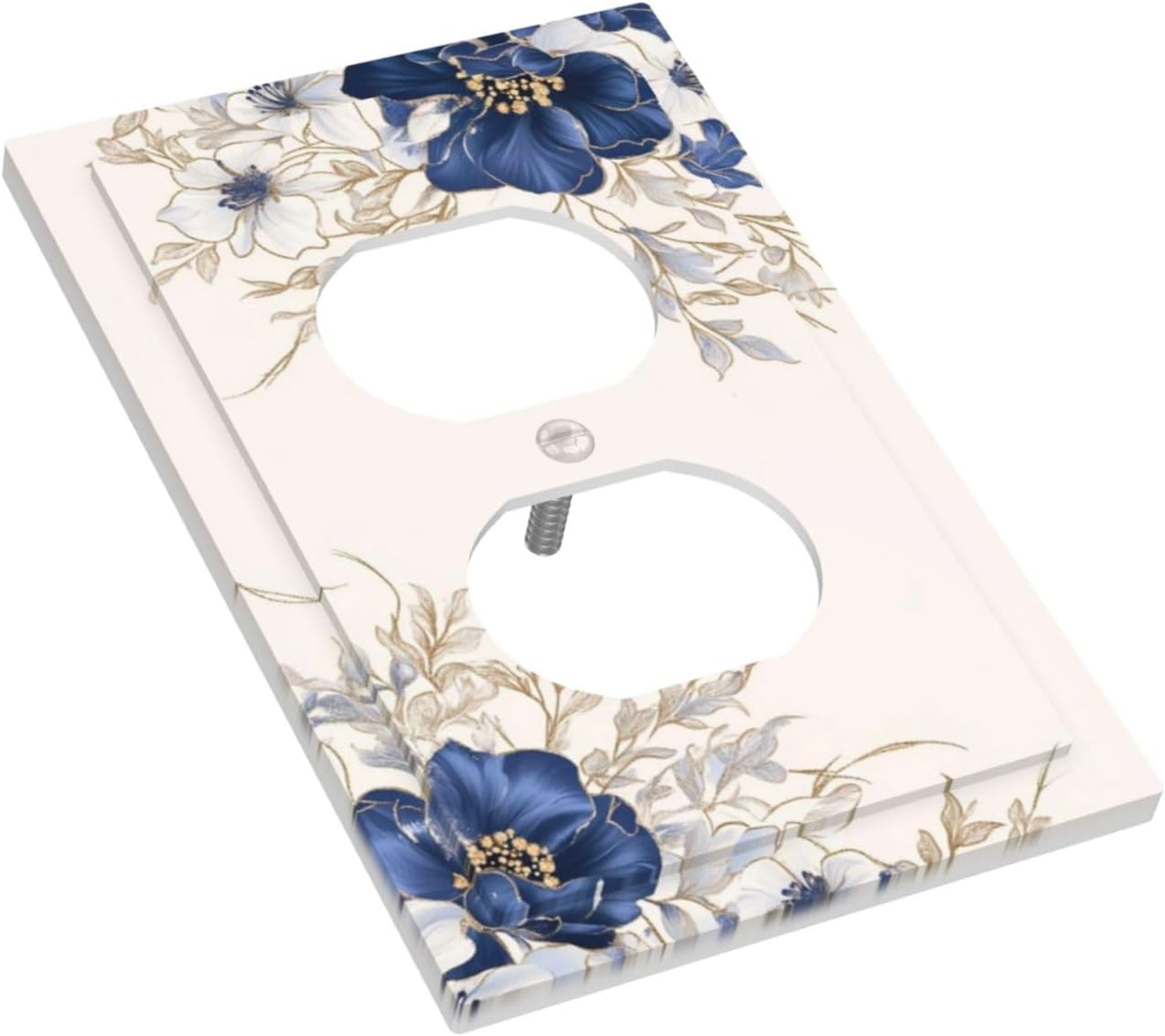 Decorative Outlet Covers Rustic Blue Beige Flower Peony Floral 1 Gang Duplex Light Switch Cover Plate Unique Wall Plates for Electrical Outlets Switch Plate Covers for Bedroom Home Decor