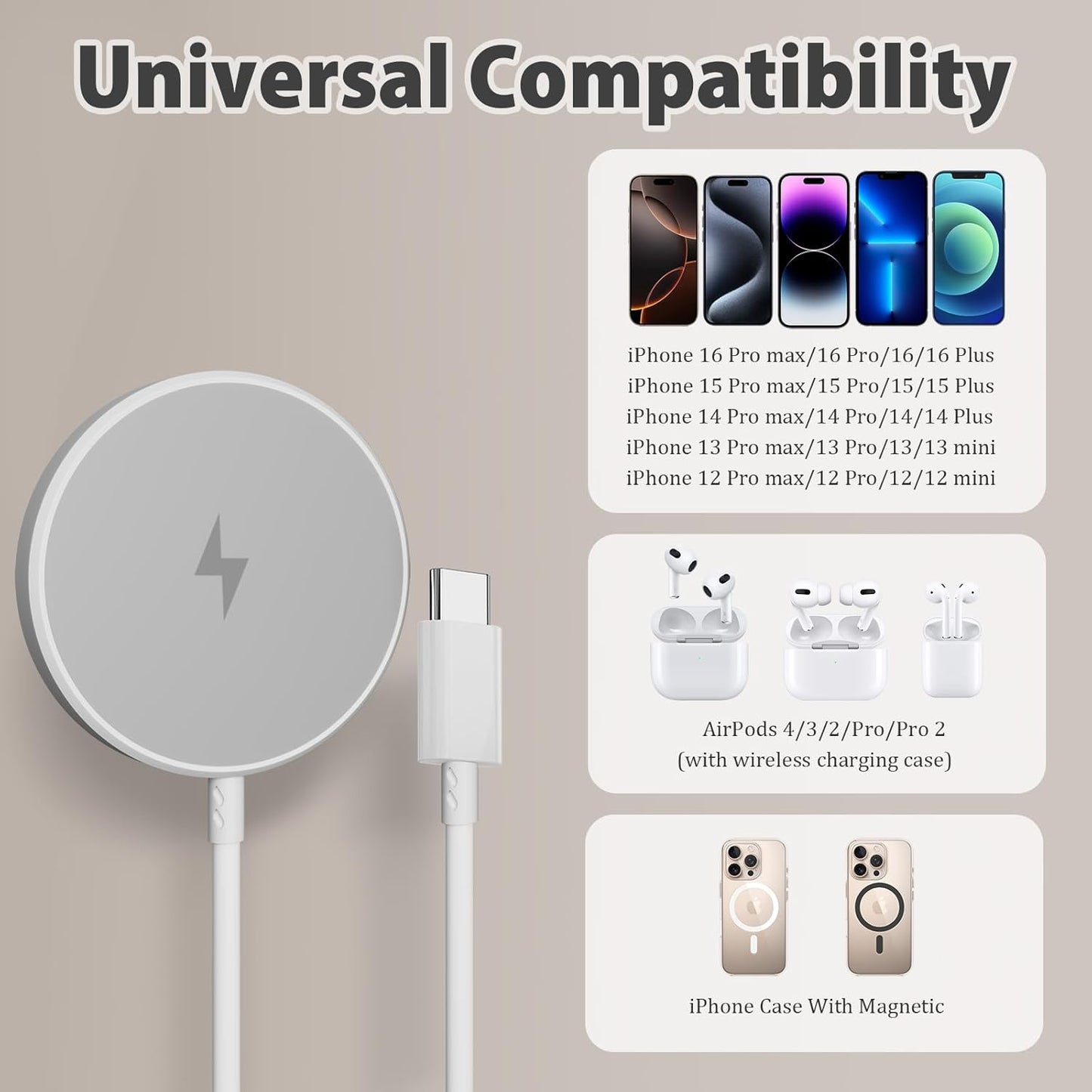 [Apple MFi Certified] Long Magnetic Wireless Charger for iPhone 17 16e, 10FT 2Pack Fast Charger for Apple MagSafe Charger, Wireless Mag-Safe Charging Pad for iPhone 17/17 Air/16 Pro Max/15/14/13/12