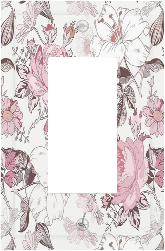 Decorative Outlet Covers Modern Watercolor Flower Pink White Wildflower 1 Gang Single Rocker Light Switch Cover Plate Wall Plates GFCI Faceplate for Bedroom Home Decor