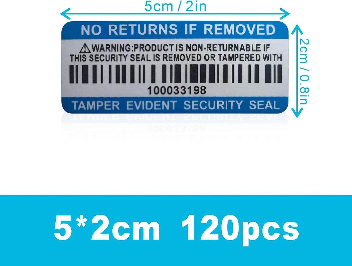 Tamper Evident Proof Barcode Stickers with Individual Serial Number Security Warranty Void Sticker,Sealing Label for Package(120pcs 2x0.8in Blue Matte Silver)