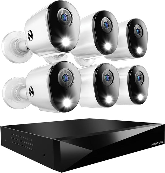 Night Owl 2-Way Audio 12 Channel DVR Video Home Security Camera System with (6) Wired 2K HD Indoor/Outdoor Deterrence Cameras and 1TB Hard Drive (Add up to 2 More Wired and 4 Wi-Fi Cameras)