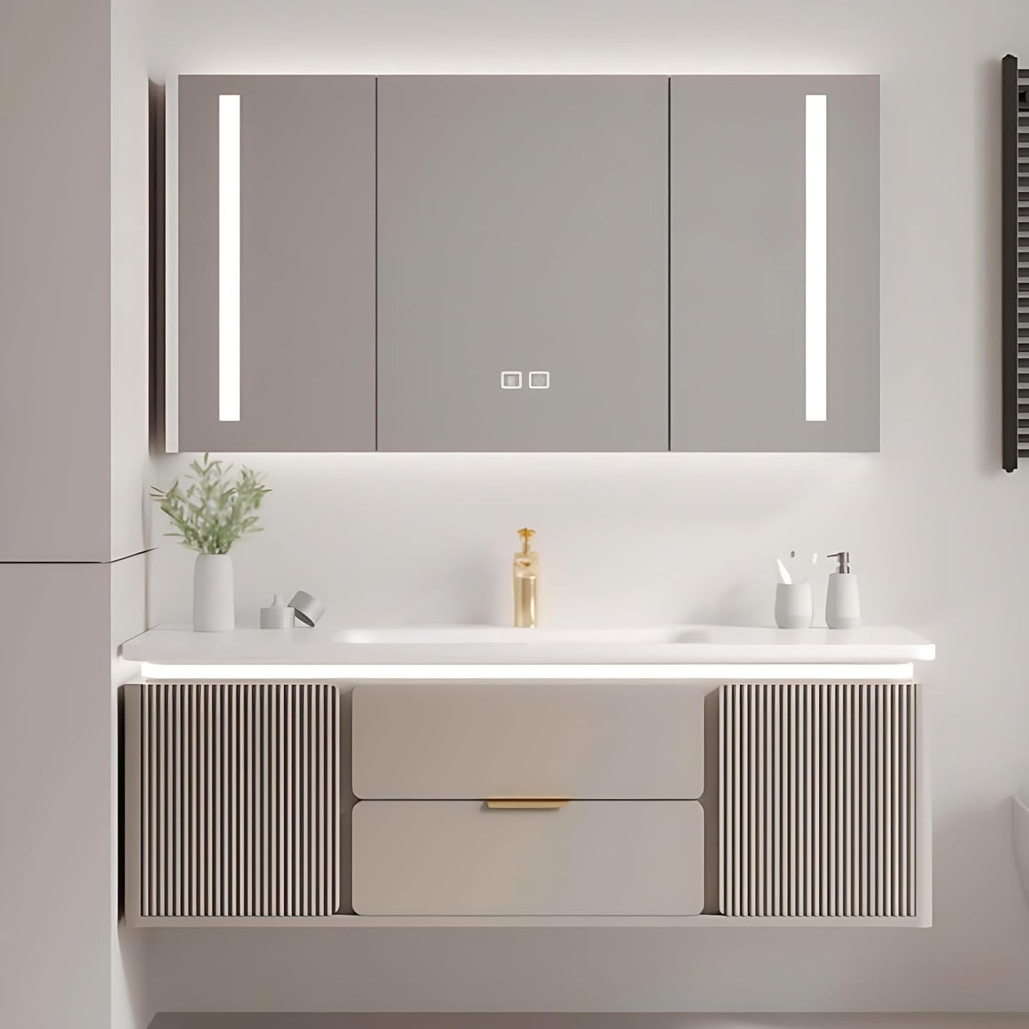 Modern Bathroom Vanity with Sink - Wall Mounted Vanity Cabinet with High-Definition Smart Storage Mirror, Time Display & LED Lights, Defogging | Bathroom Sink Cabinet (Mirror Cabinet, 60in)