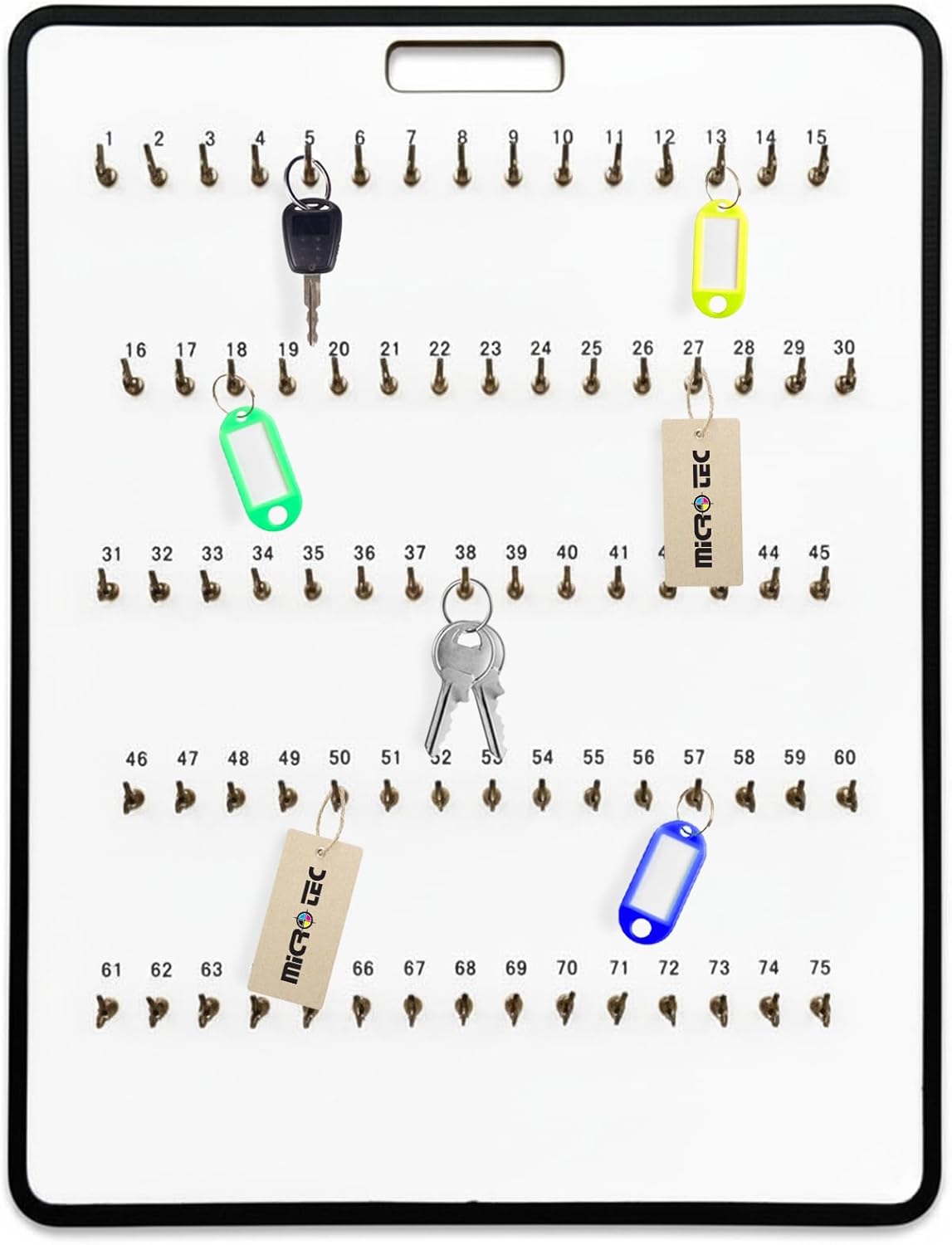 Masonite Key Holder Wall Mount with 75 Spring-Lock Hooks 24" × 31-3/4" – Wall Mounted Key Organizer Board with Metal Trim and Handle – Dealership, Office, Garage Key Rack Cabinet - Pack of 4