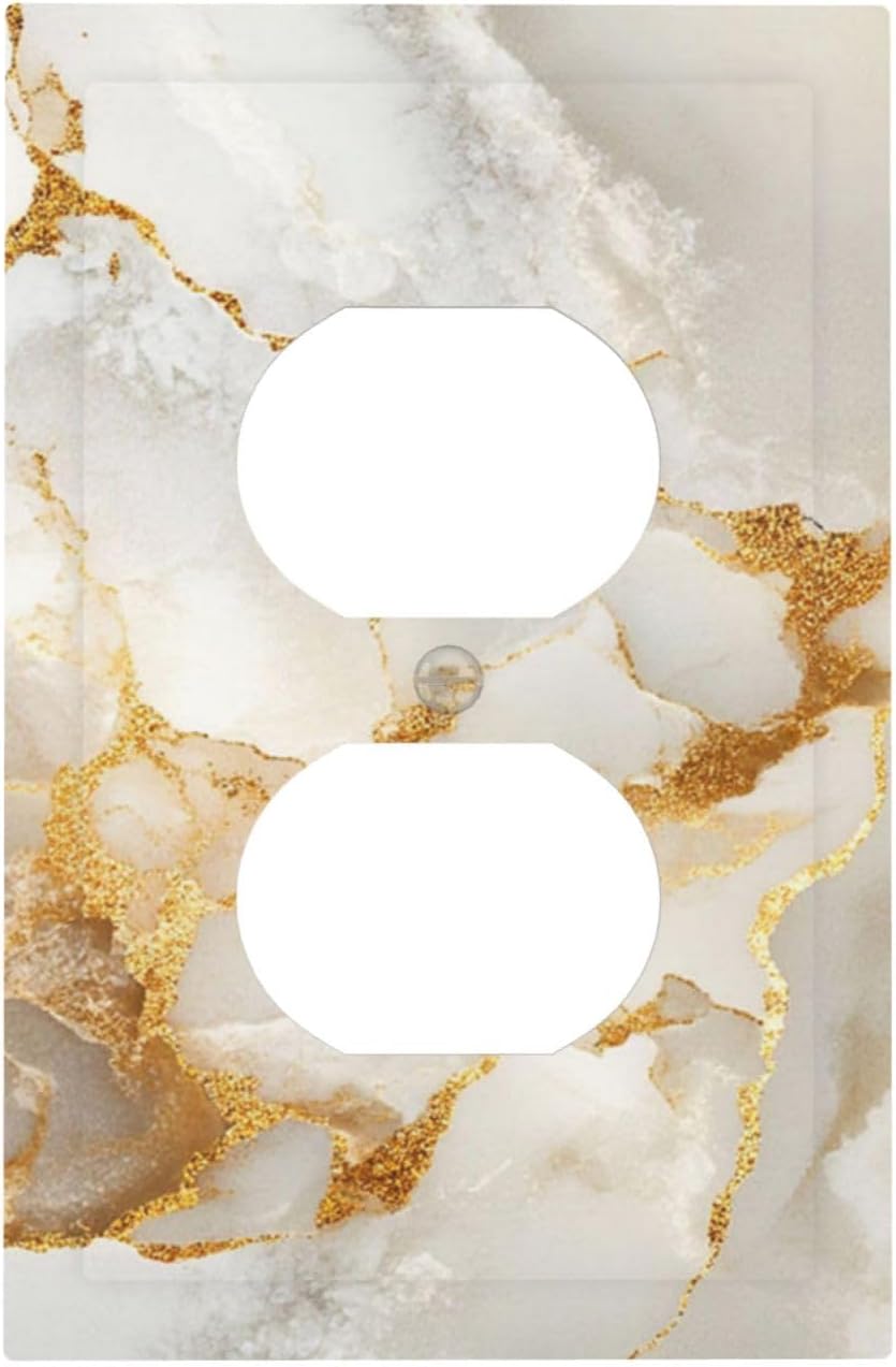 Gold Marble Crack Simple Abstract Print Outlet Covers 1 Gang Duplex Light Switch Cover Decorative Switch Plates Electrical Receptacle Faceplate Wall Plate for Bathroom Kitchen Home Decor