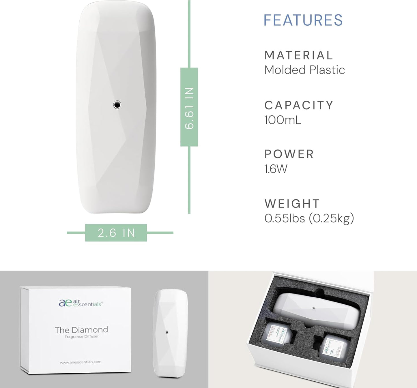 Air Esscentials The Diamond Gift Set, Smart Scent Air Machine Luxury Kit, Waterless Fragrance Oil Diffuser with 2 Scents & Bluetooth Control, Santal & Sensual Wood, White