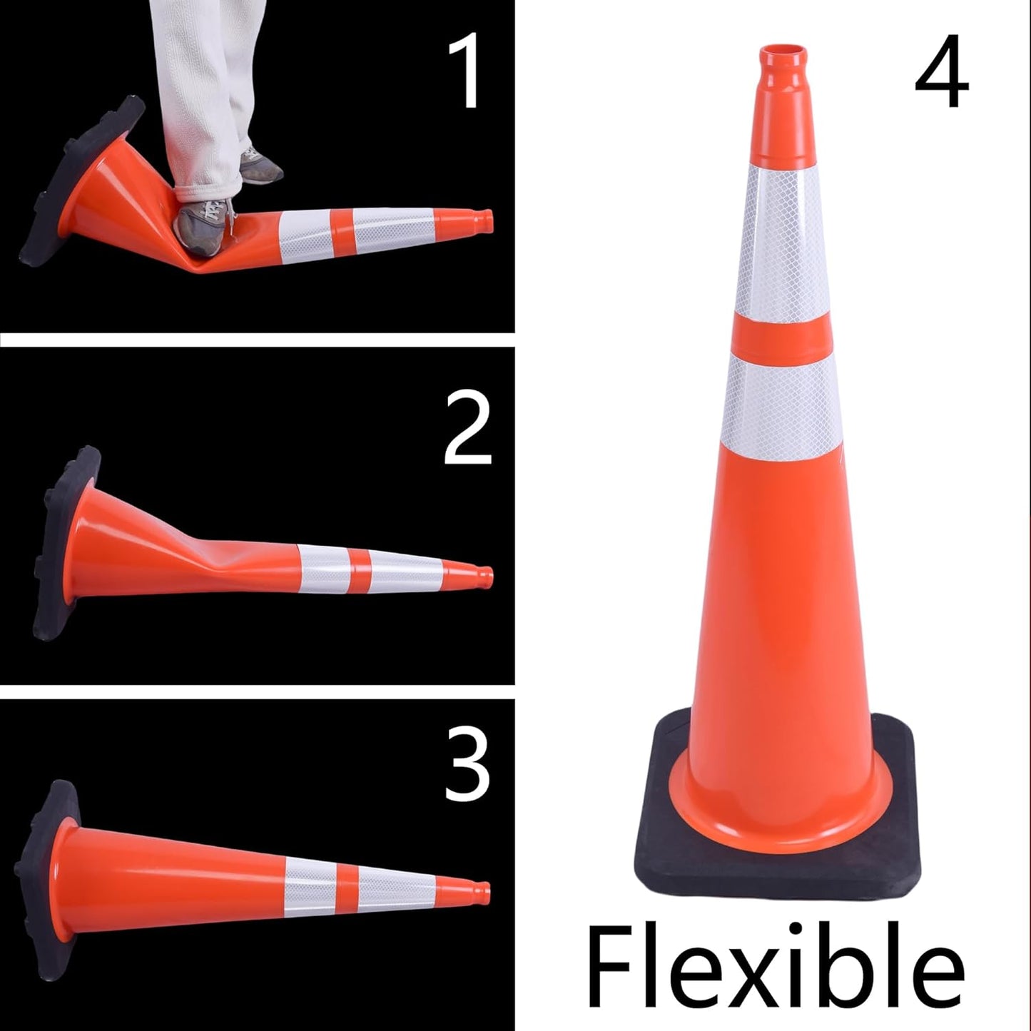 36 Inch Traffic Cones (6 Pack),Heavy-Duty PVC Construction Cone with Reflective Collars & Weighted Black Base for Road Safety,Parking & Driver Training