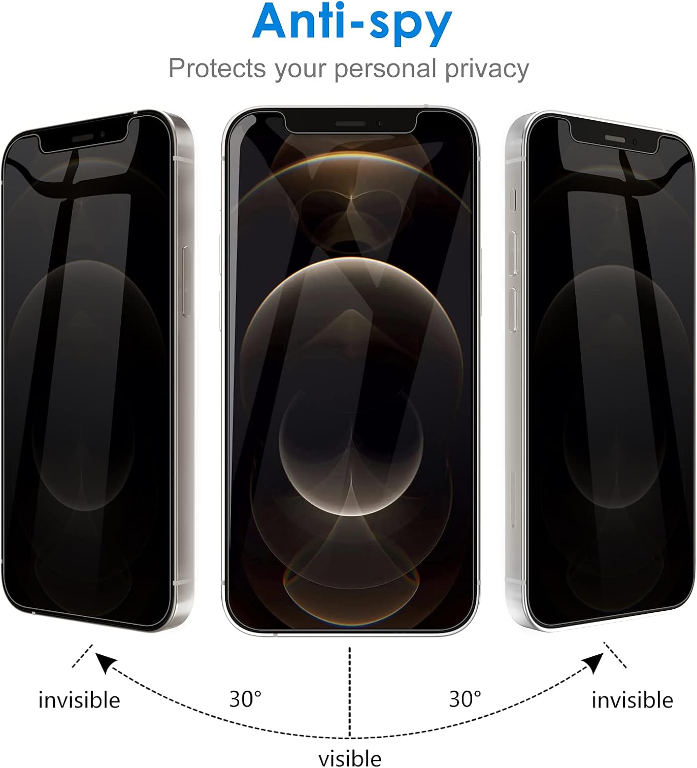 JETech Privacy Screen Protector for iPhone 12 Pro Max 6.7-Inch with Camera Lens Protector, Anti Spy Tempered Glass Film, 2-Pack Each