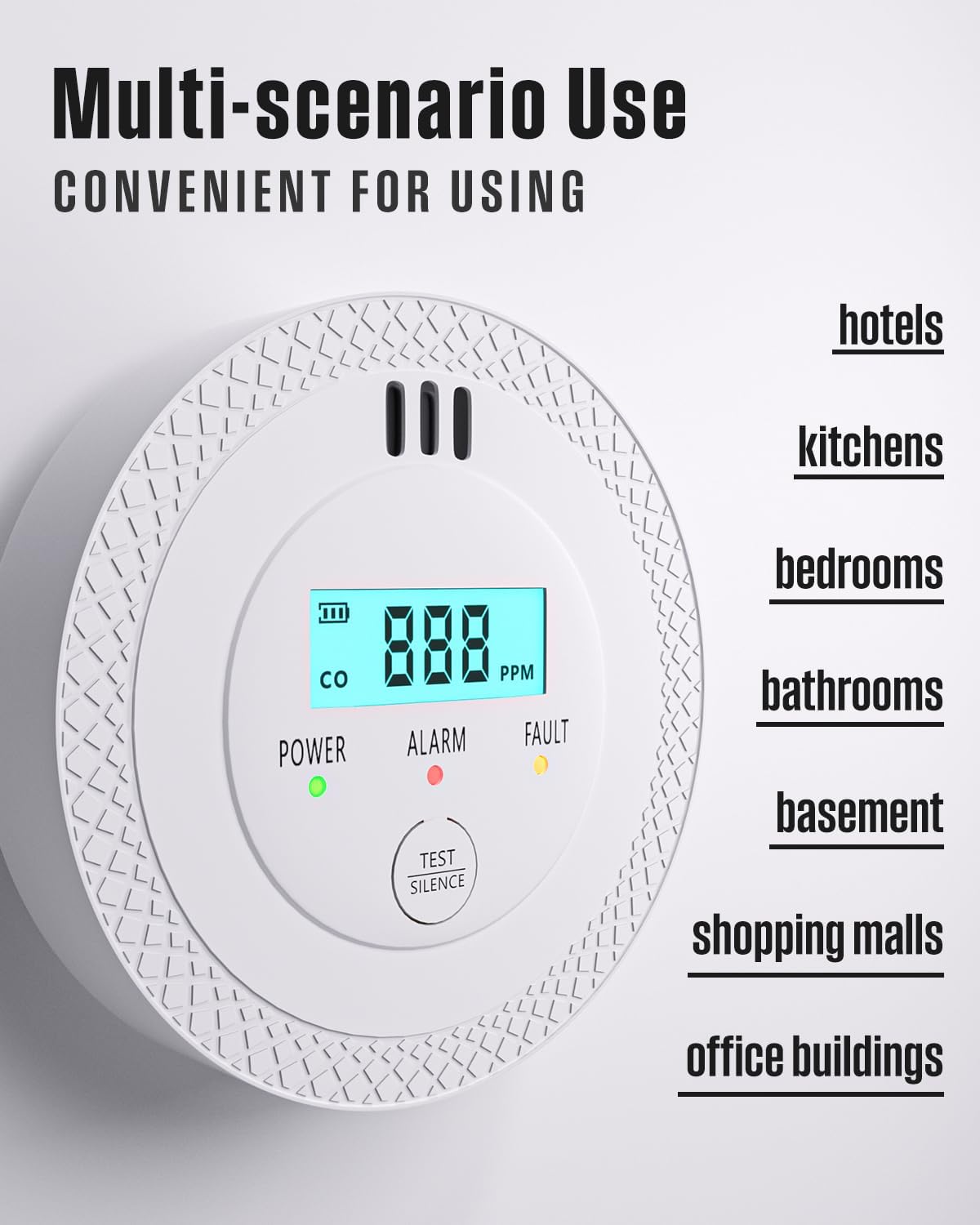 3 Pack Carbon Monoxide Detectors,PG-C06 Portable Carbon Monoxide Detector,LCD Display Smoke Alarm,Carbon Monoxide Detectors Portable for Home,Restaurant,Hotel,Office (White)