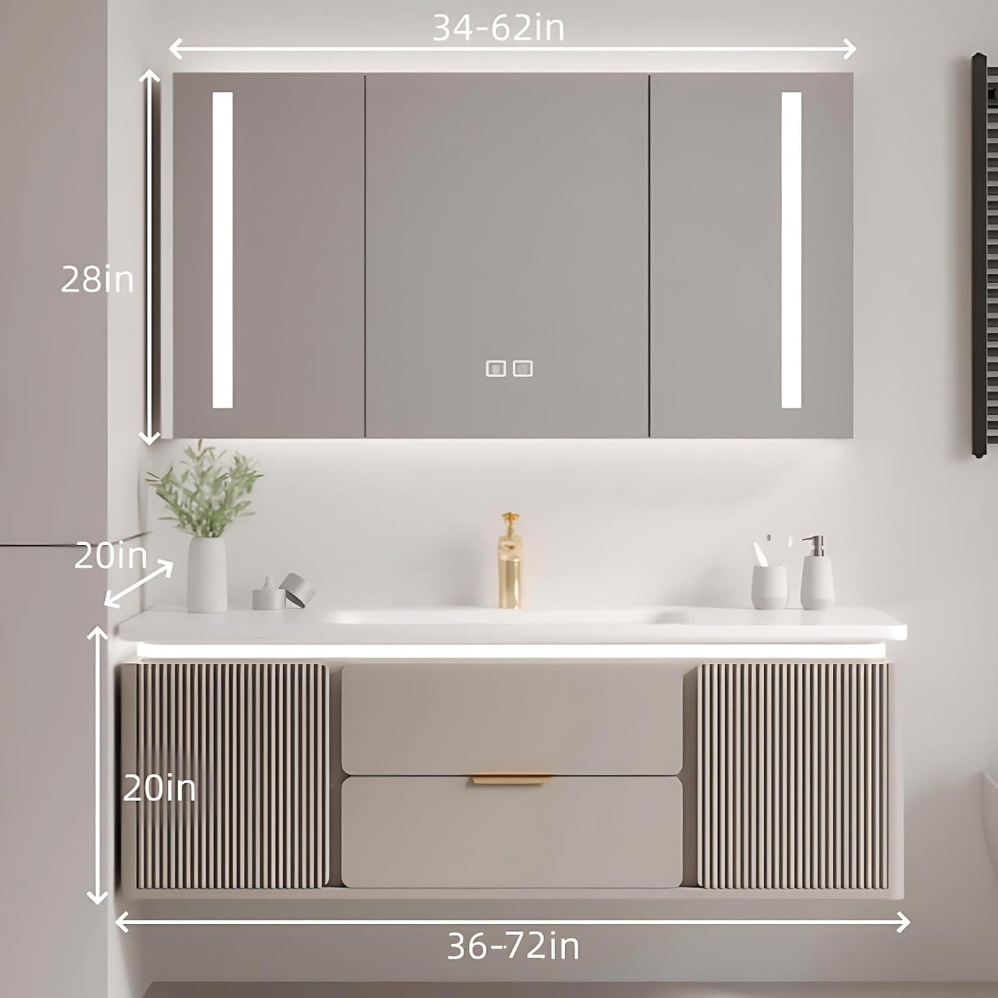 Modern Bathroom Vanity with Sink - Wall Mounted Vanity Cabinet with High-Definition Smart Storage Mirror, Time Display & LED Lights, Defogging | Bathroom Sink Cabinet (Mirror Cabinet, 68in)