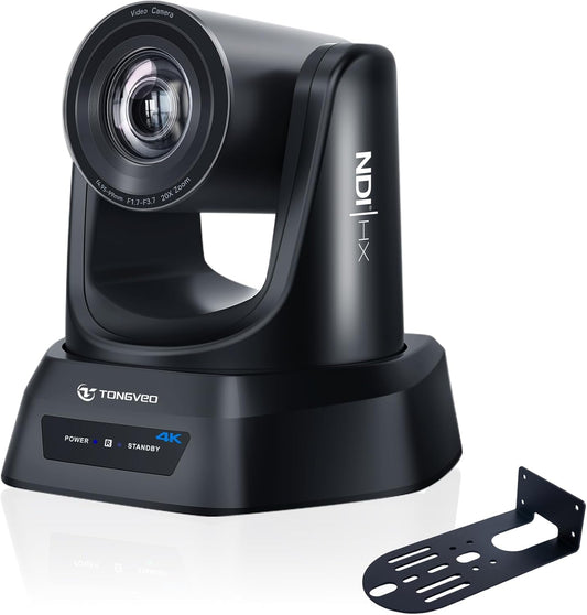 TONGVEO 4K NDI PTZ Camera AI Auto-Tracking 20X Optical Zoom HDMI IP Live Streaming SDI USB3.0 PoE LAN Supports for Church Worship Event Video Conference YouTube OBS vMix Zoom Teams and More