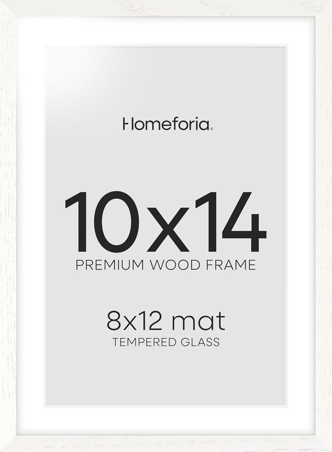 Homeforia White Frame 10x14 Wood, High End Oak 10x14 Picture Frames with Mat 8x12, 10 x 14 White Wooden Poster Frame Matted to 8 x 12 inch Photo, 14by10 Thin Frames, Tempered Glass, Wall Kit, Set of 1