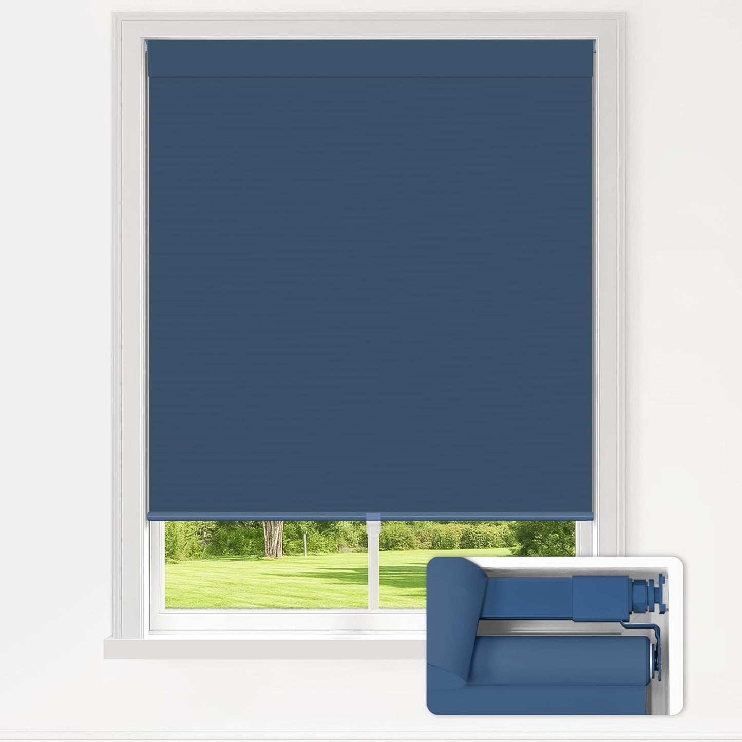 LazBlinds No Drill Blinds for Indoor Windows, Blackout Roller Shades, Cordless Window Blackout Blinds, Thermal Insulated Fabric UV Protection for Home and Office, 33.5" W x 72" H, Navy Blue