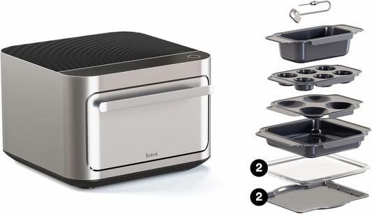 Brava Oven Bake & Breakfast Set: 10-in-1 Touchscreen Countertop Smart Oven, Air Fryer, 6-Slice Toaster, Slow Cooker, Reheater, Dehydrator, Rice Cooker, Healthy & User Friendly, Auto-Shut Off, 1800W