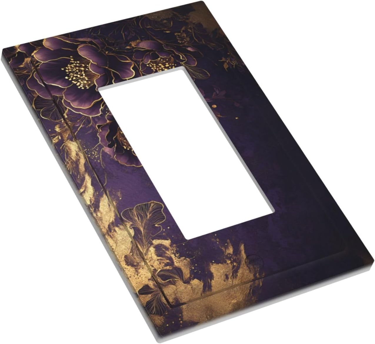 Decorative Outlet Covers Vintage Purple Peony Gold Leaf Flowers Floral 1 Gang Single Decora GFCI Device Light Switch Covers Plate 1 Rocker Wall Plate Jumbo Face Plate for Bedroom Decor