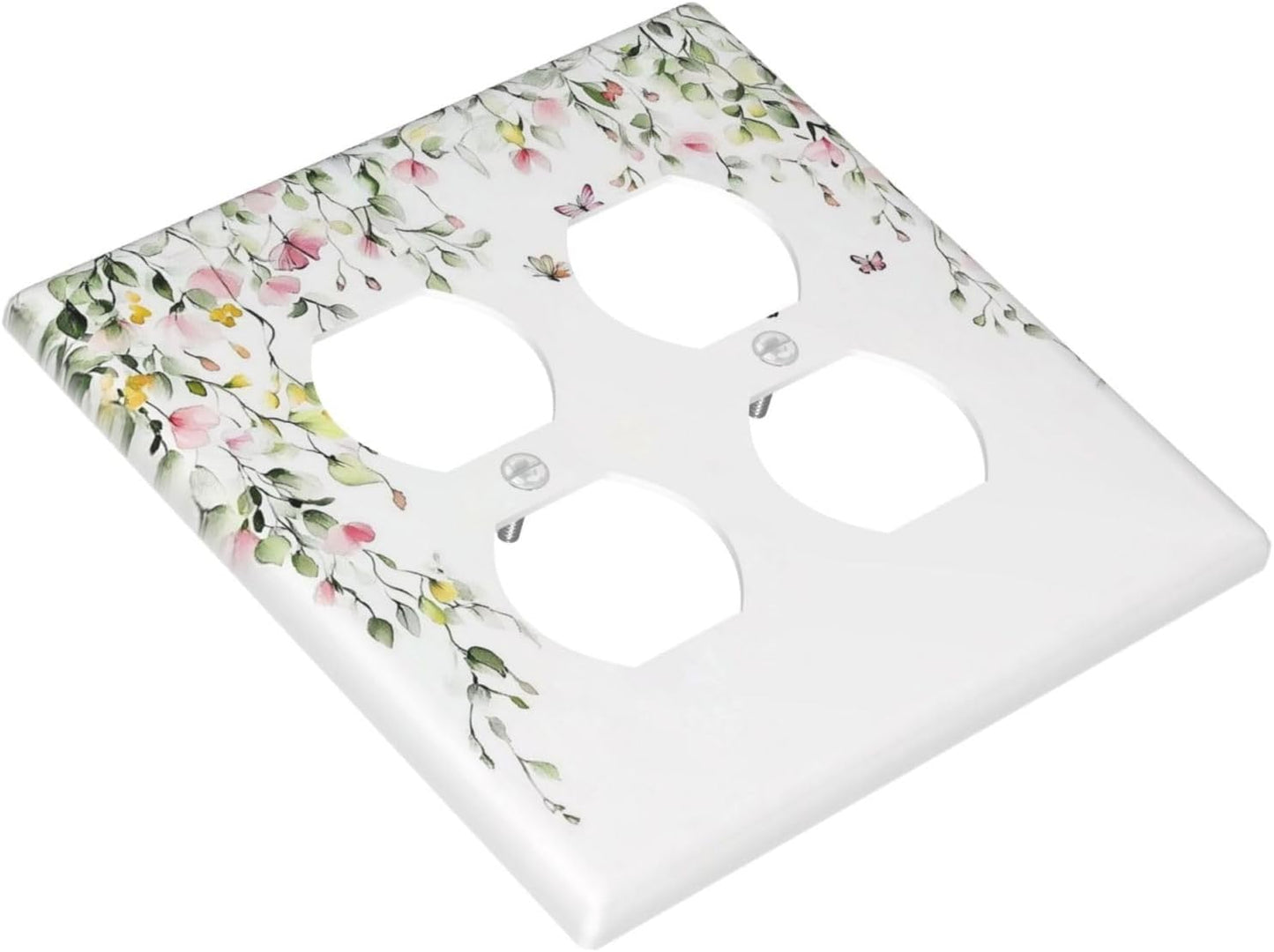 Watercolor Flowers Vine Colorful Butterfly Floral Outlet Covers 2 Gang Double Duplex Decorative Light Switch Covers Electrical Wallplates Socket Faceplate For Bed Room Living Room Decor