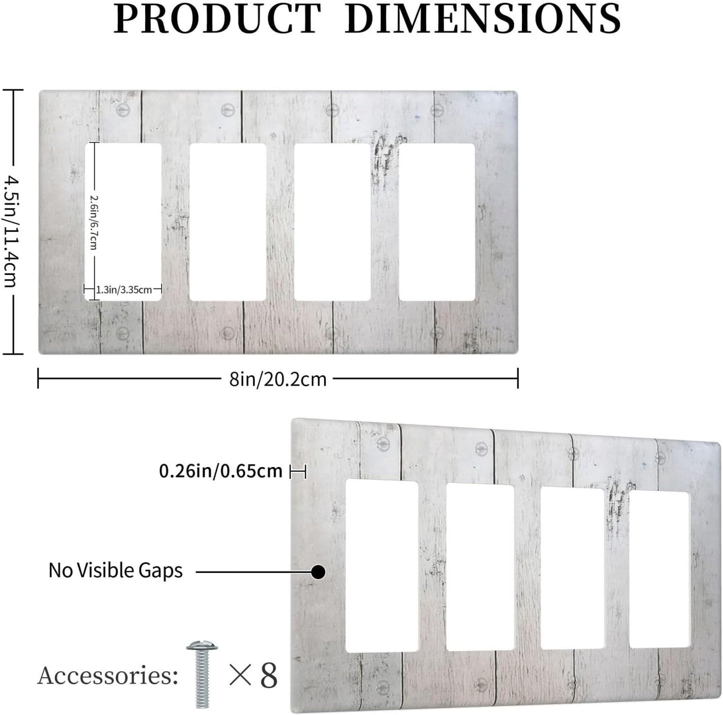 Rustic White Grey Wood Grain Wallplates 4 Gang Quad Rocker Decorative Light Switch Covers Electrical GFCI Faceplate Switch Plate for Bedroom Bathroom Decor