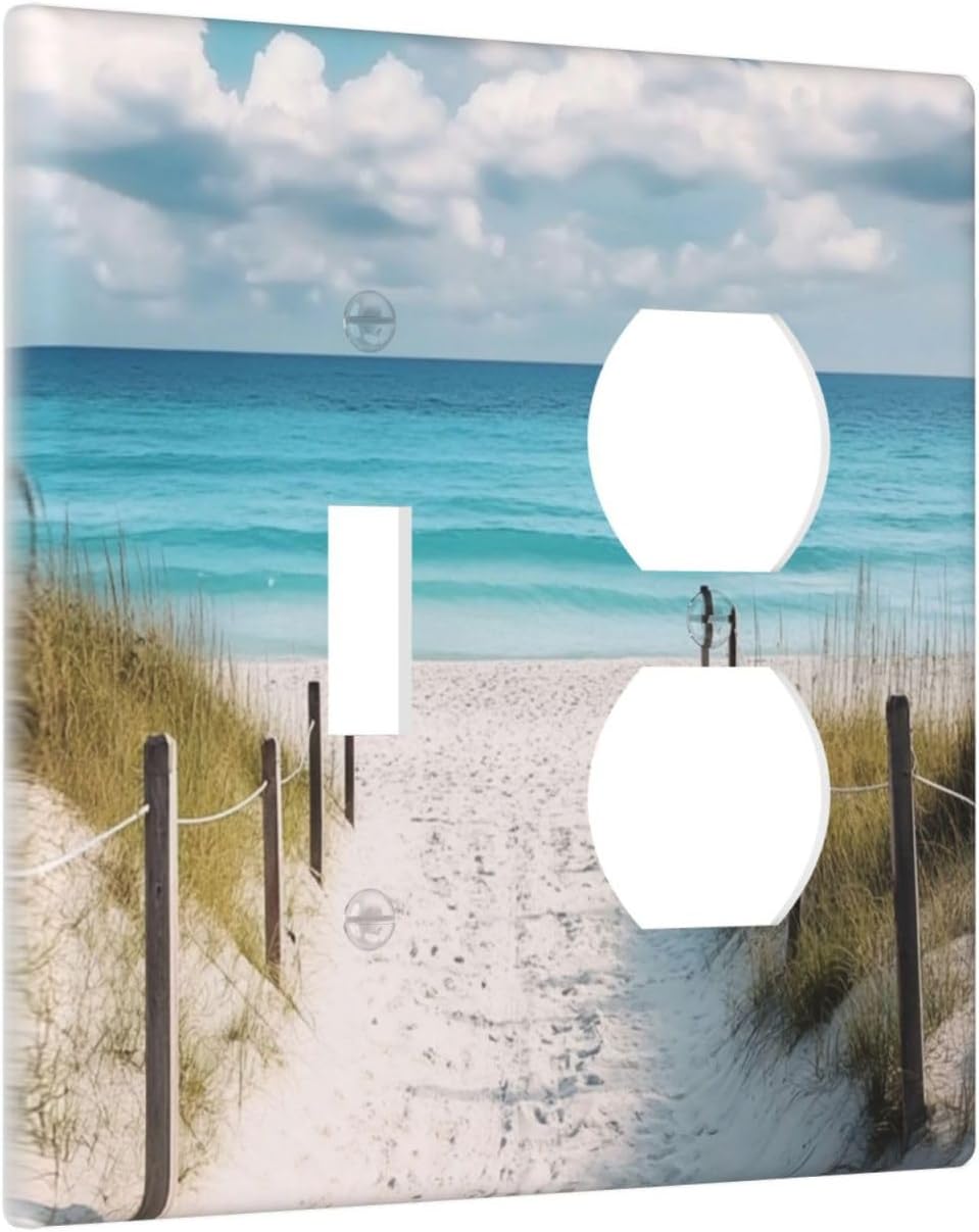 Decorative Outlet Covers Coastal Beach Ocean Seaside View 2 Gang Light Switch Cover Plate Single Toggle Duplex Wall Plates for Electrical Outlets Switch Plate Covers for Bedroom Home Decor