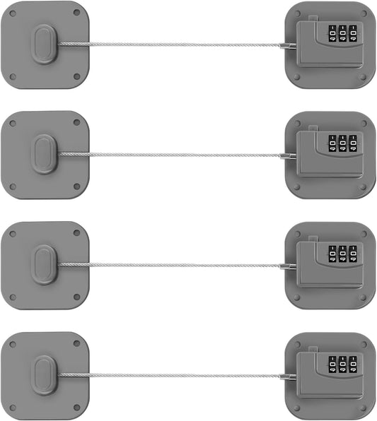 Refrigerator Lock, Heavy Duty Fridge Lock, Combination Lock for Refrigerator Cabinets, Drawers, Safety, Easy Install No Keys Needed (Grey-4Pack)