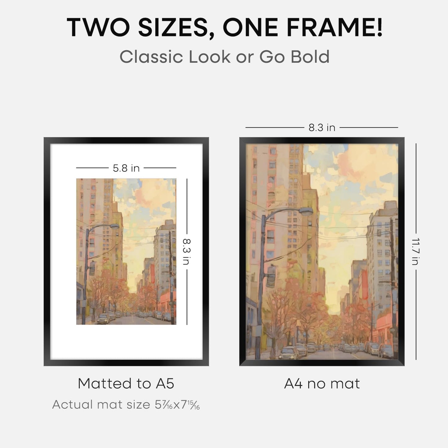 Homeforia A4 Picture Frame Black, High End Metal 8.3 x 11.7 Frames for Wall, A4 Photo Frame with Mat for A5 inch Print, 8.25 by 11.75 Black Poster Frames, 8.3x11.7 Frame with Glass, Wall Kit, Set of 2