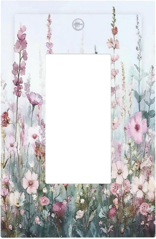 Pink Floral Watercolor Botanical Wildflowers Decorative Outlet Covers 1 Gang Single Rocker Light Switch Cover Plate Wall Plates Gfci Faceplate For Bed Room Living Room Decor