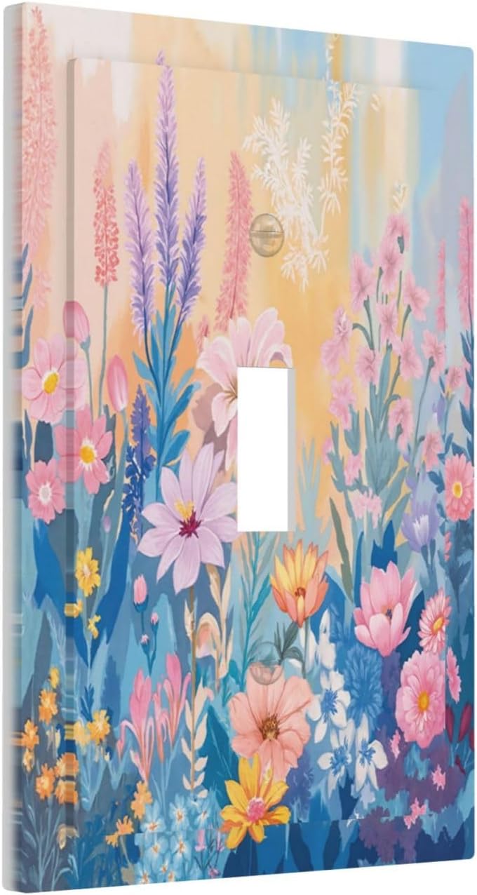 Decorative Light Switch Cover Plate Colorful Watercolor Flowers Wildflower Plants 1 Gang Single Toggle Wall Plate Electrical Outlet Covers Decorate Switch Plate Cover for Bathroom Home Decor