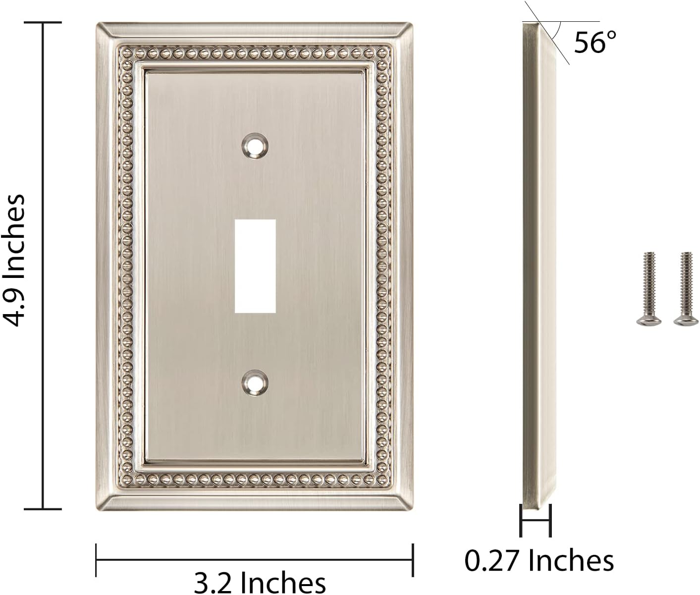 Henne Bery Sunken Pearls Heavy Duty Decorative Wall Plate Switch Plate Outlet Cover (Single Toggle, 3 Pack, Satin Nickel)