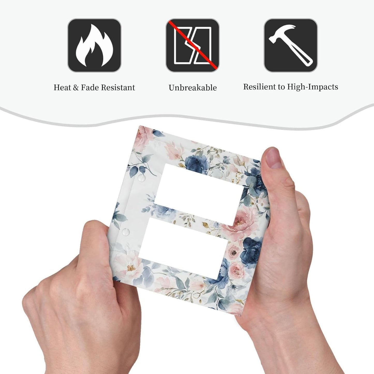 Elegant Watercolor Pink Blue Flowers Floral Outlet Covers Light Switch Cover Plate 2 Gang Double Rocker Wall Plates Decorative Switch Plates Plug Cover Electrical GFCI Receptacle for Home 4.9 X 5 IN