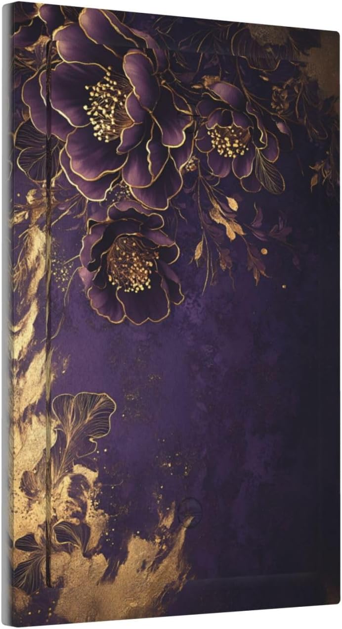 Decorative Light Switch Cover Plate Vintage Purple Peony Gold Leaf Flowers Floral 1 Gang No Device Single Blank Outlet Covers Wall Plate Switchplate Electrical Face Plate for Bedroom Decor