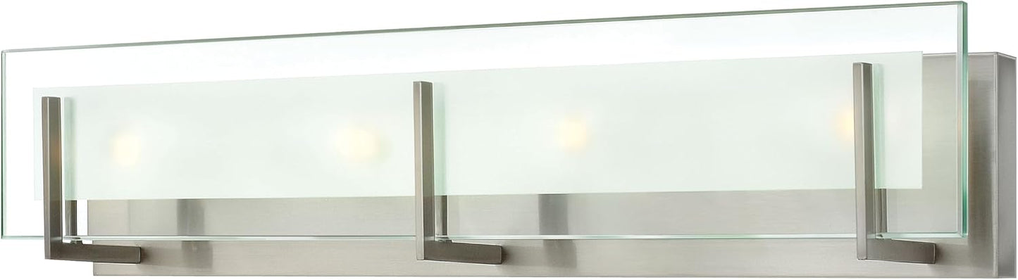Hinkley Latitude Large Four Light Bath Vanity - Modern, Inside Etched Clear Glass Panel, Bulbs Included - Brushed Nickel Finish