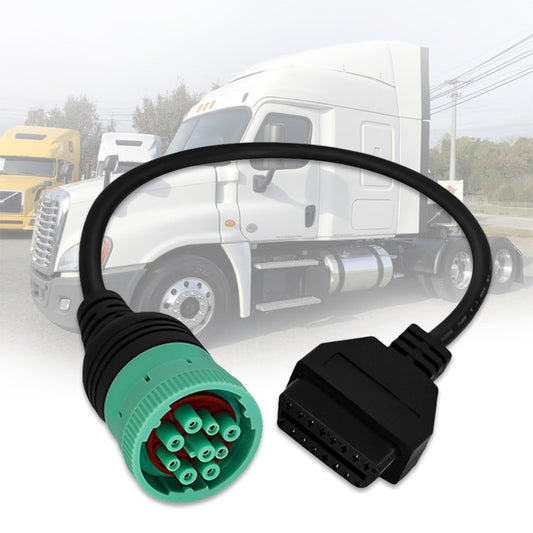 9 Pin to 16 Pin OBD2 Adapter Cable for Heavy Duty Trucks and Commercial Vehicles,Type 2 Green J1939 Diagnostic Connector Plug Work with Truck OBD Diagnostic Scanner Tool