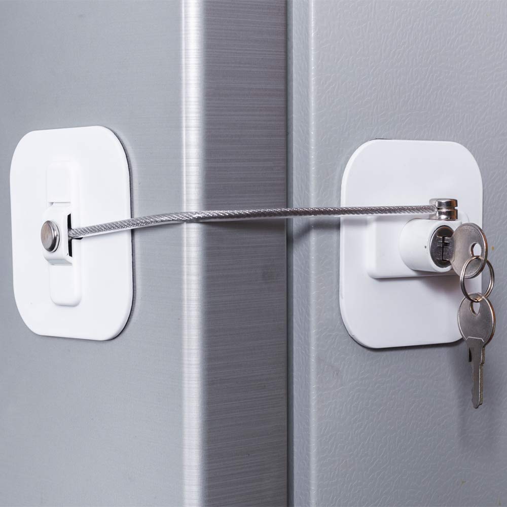 Fridge Lock,Refrigerator Locks,Freezer Lock with Key for Child Safety,Locks to Lock Fridge and Cabinets,White Fridge Lock