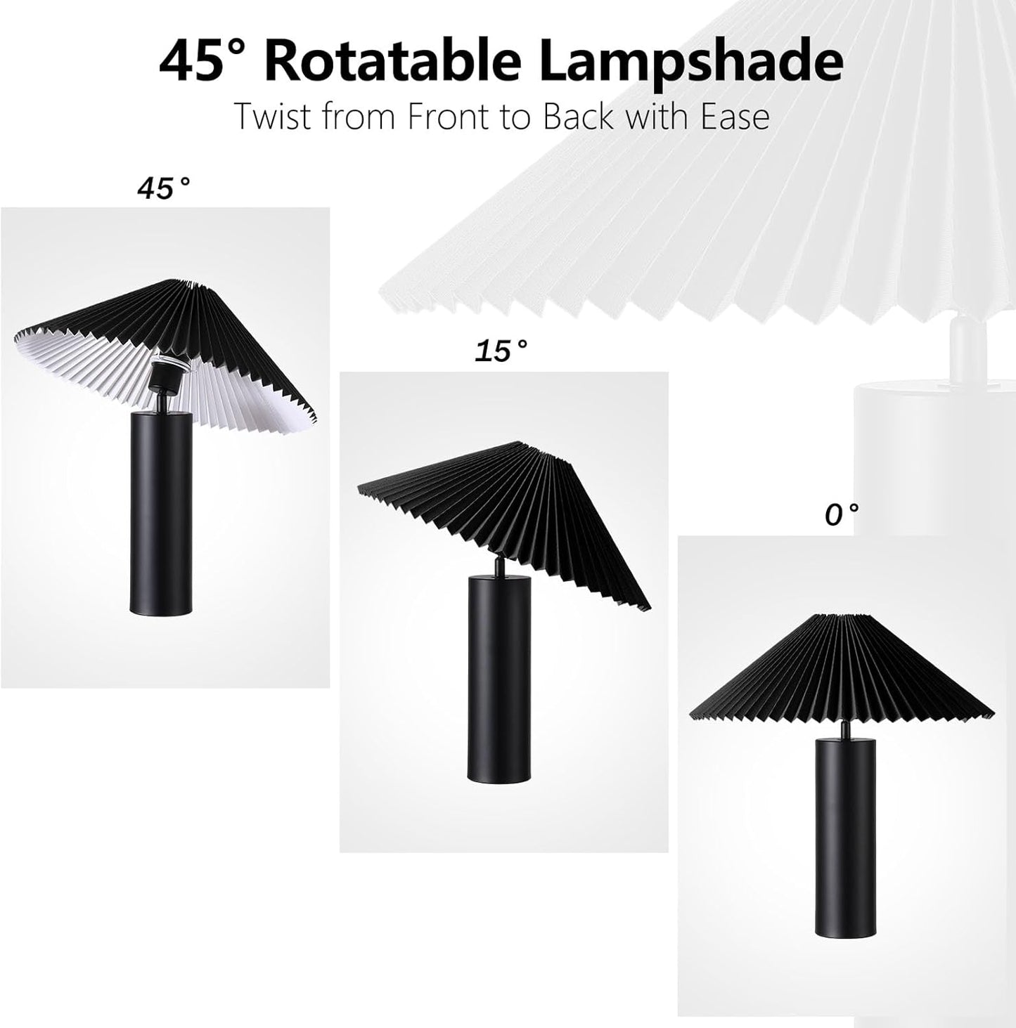 Modern Table Lamp with Metal Blade Lampshade and Cylindrical Base, E26 Bulb Compatible, Contemporary Accent Light for Living Room, Bedroom, Office (Black)