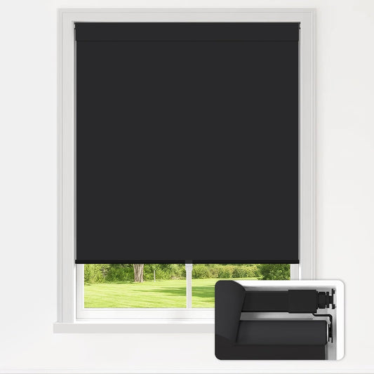 LazBlinds No Drill Blinds for Indoor Windows, Blackout Roller Shades, Cordless Window Blackout Blinds, Thermal Insulated Fabric UV Protection for Home and Office, 30.5" W x 48" H, Black