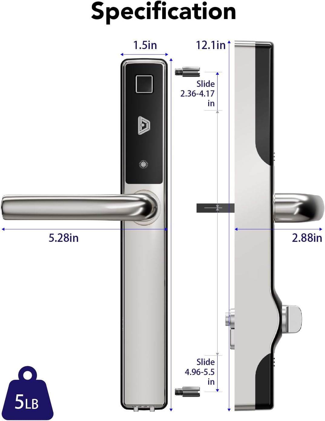 Electronic Smart Door Lock Fingerprint Door Lock with Keypad，Smart Lock for Front Door Children Proof IC Card, App Control & Mechanical Key 40–90mm Multipoint Locks(OS Frosted Silver)