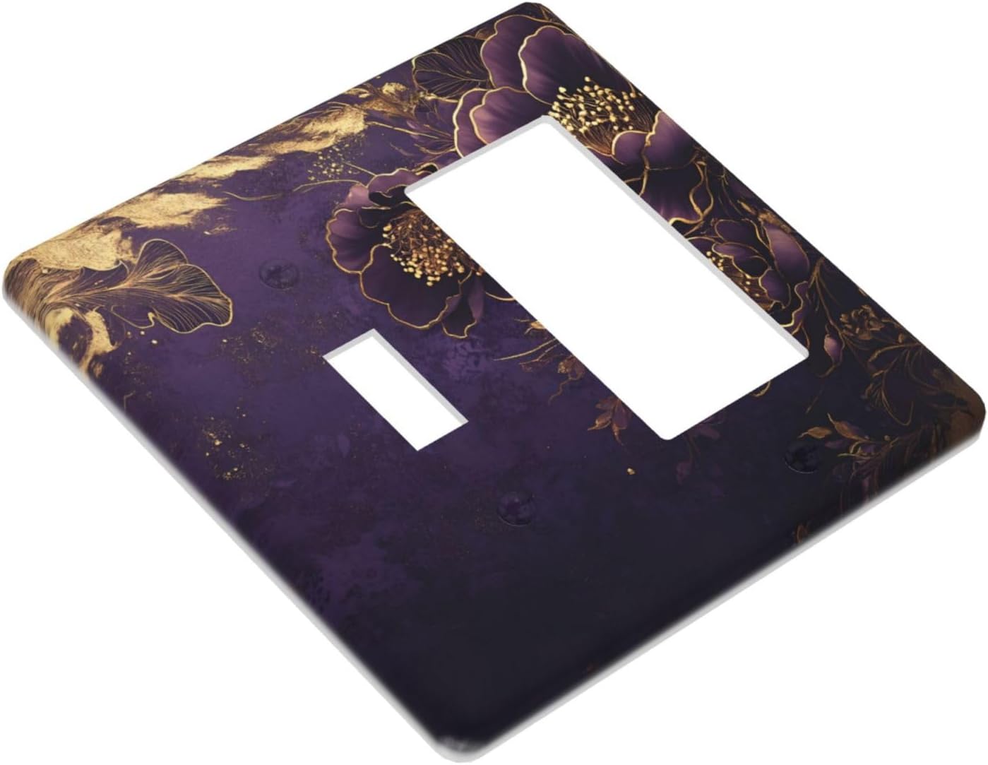 Decorative Outlet Covers Vintage Purple Peony Gold Leaf Flowers Floral 2 Gang 1 Gang Wall Plate Cover Single Toggle Rocker Combination Light Switch Cover Plate Jumbo Switch Cover Plate