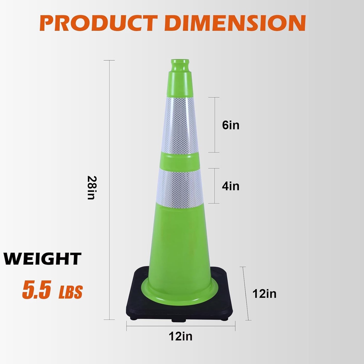 8 Pack 28 Inch Green PVC Traffic Cones Black Base Stable Flexible, Road Safety Construction Zone Crowd Control Safety Cones Outdoor Use (8, Green, 28 Inch)