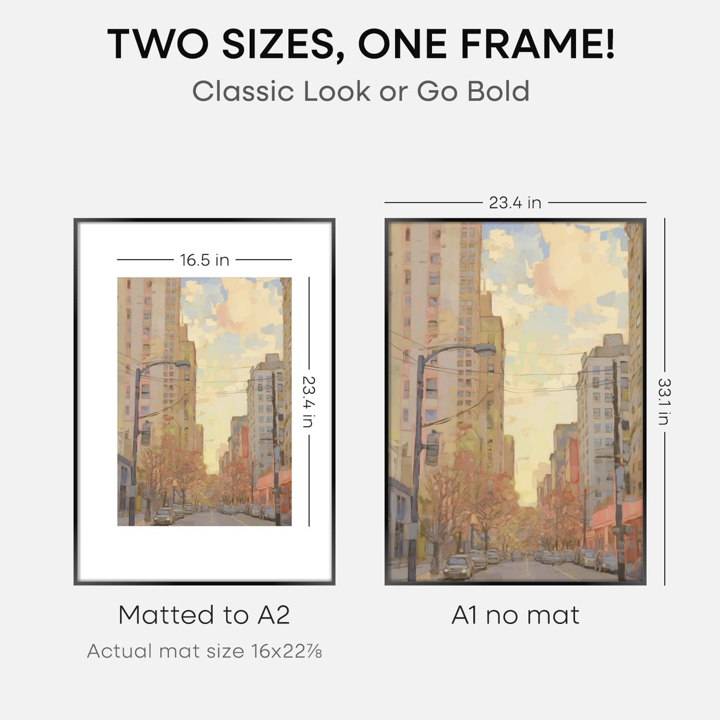 Homeforia Picture Frame A1 Black, High End Metal 23.4 x 33.1 inch Large Picture Frames with Mat 16.5 by 23.4 for Photo, A1 Size Frames Matted to A2 Print, 23.4x33.1 Thin Frame, Tempered Glass, Set of 1