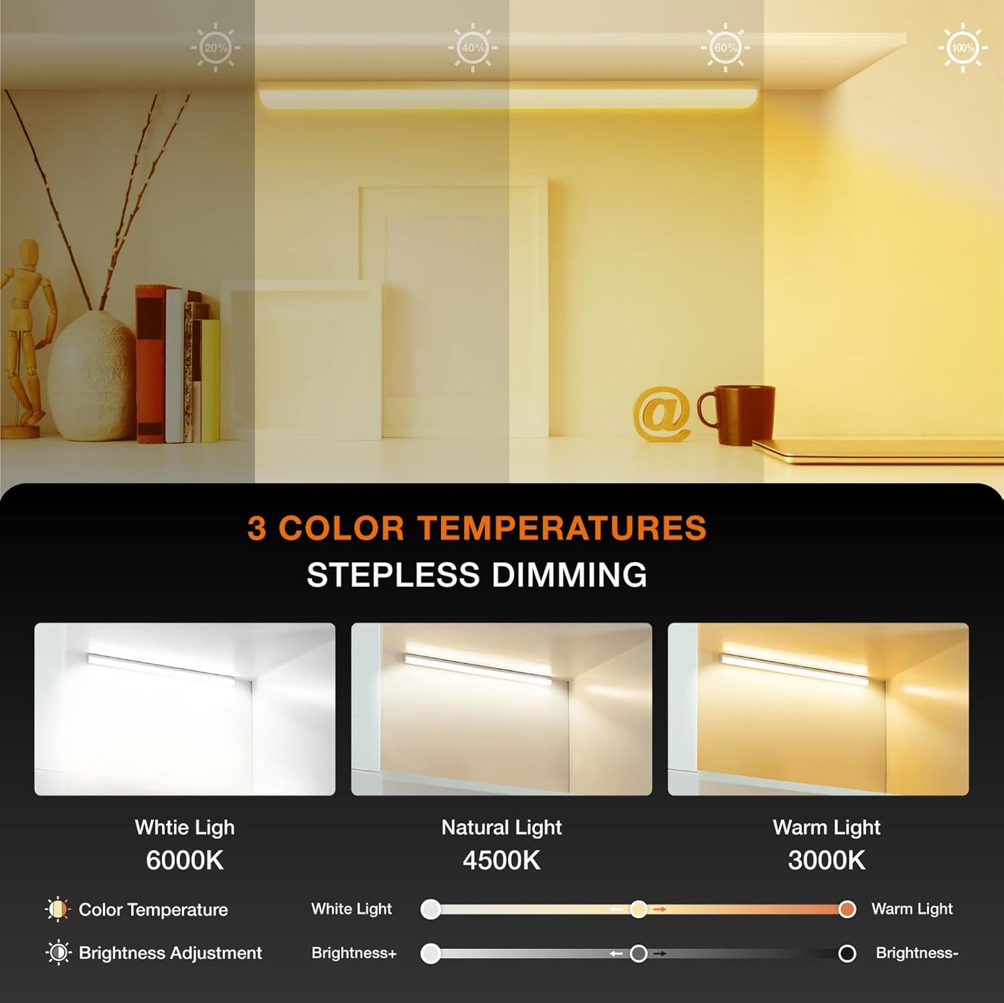 Under Cabinet Lights Remote Control,4 Pack Magnetic Rechargeable Light bar,Under Cabinet Lighting Wireless,Ceiling and Under Counter Lights for Kitchen,Wardrobe,Shelf (White, 30 CM)