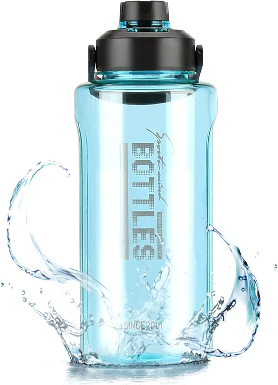 Half Gallon/64oz Water Bottle With Handle, 2L Leak proof BPA Free Fitness Sports Water Jug, Ensure You Drink Enough Water Daily for Gym and Outdoor Sports(Blue)