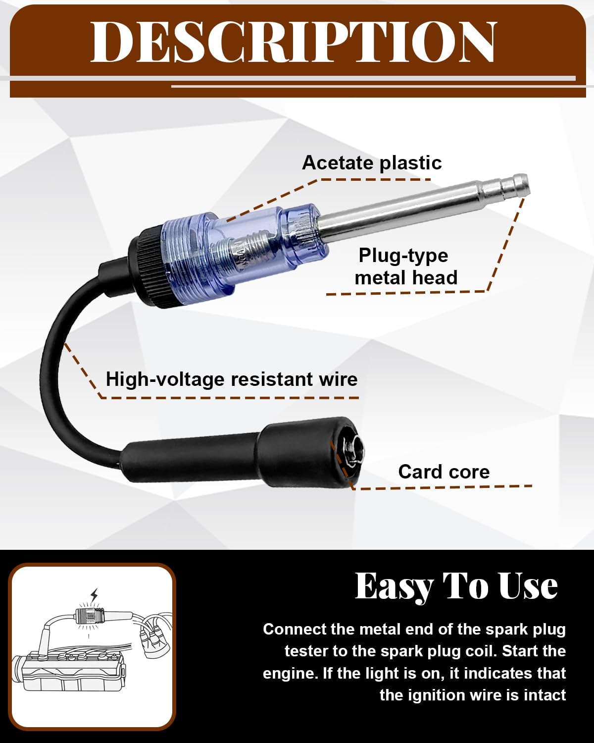 Inline Spark Plug Tester, Plug-in Engine Ignition Tester Armature Diagnostic Tool, Small & Big Internal/External Engines Accessories for Automotive, Car, Lawn Mower, Motorcycle