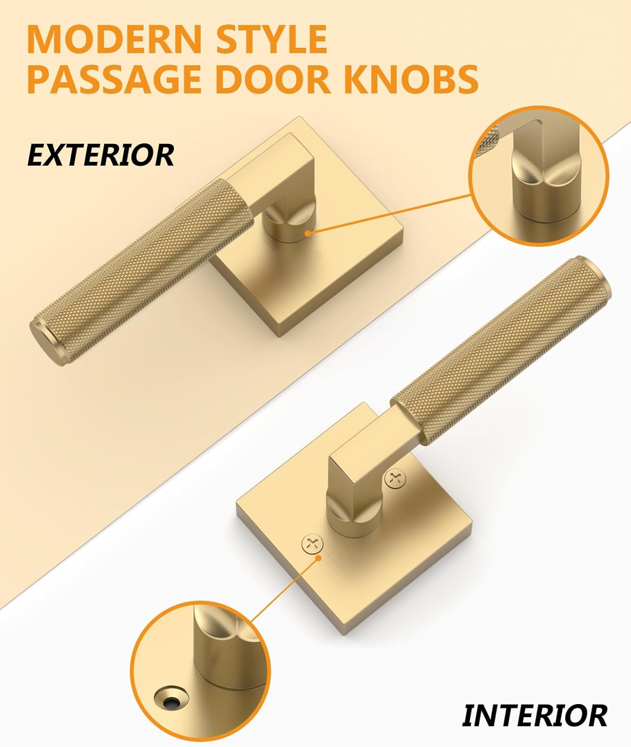 Asidrama 8 Pack Champagne Bronze Passage Door Handles, Door Lever with Door Knobs Indoor for Bedroom or Bathroom, Heavy Duty Door Handles Interior with Locks for Left Right Sided Doors