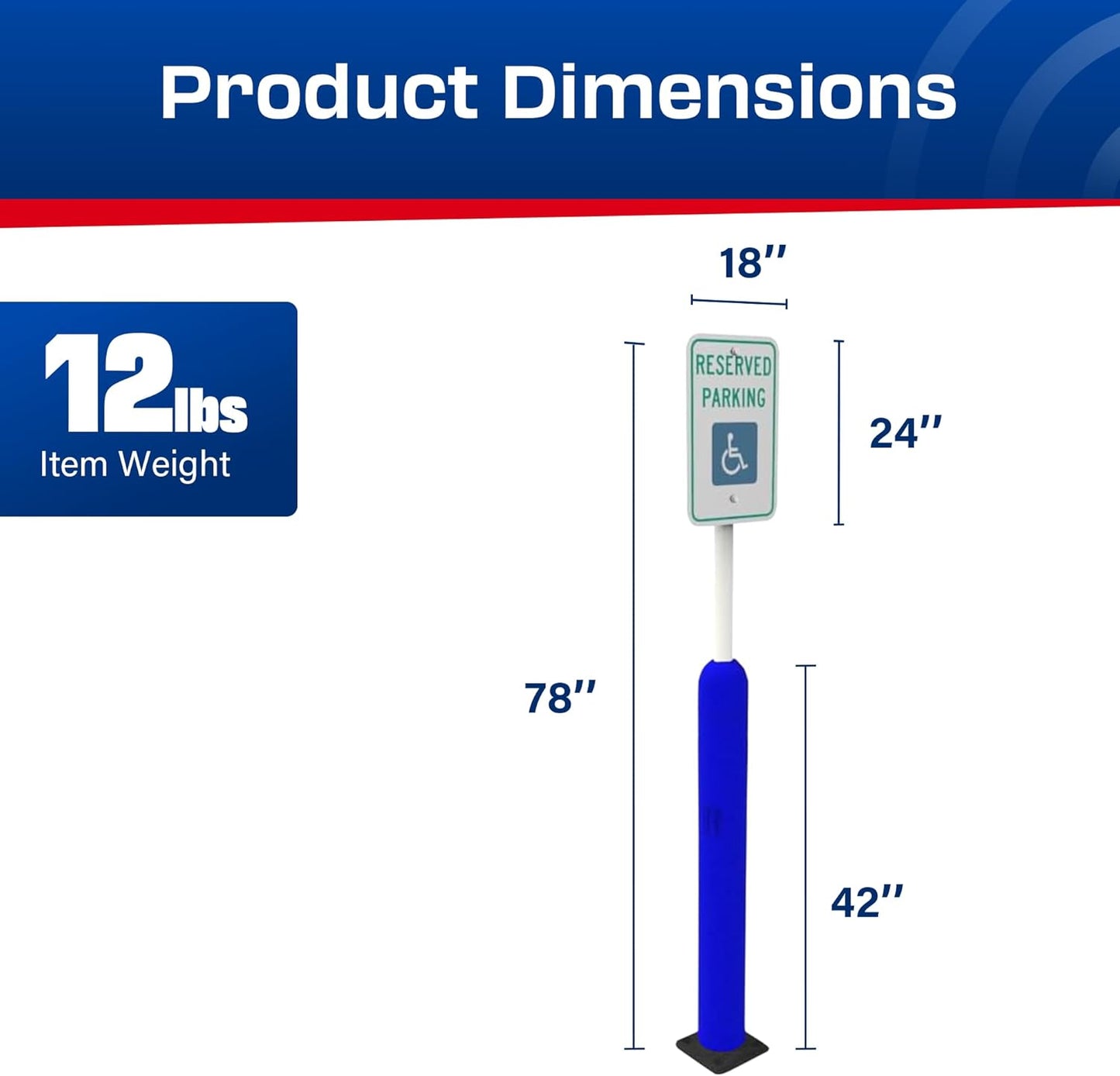 Impact Recovery - Sta-Rite Flexible Sign Post - Sign Holder for Handicap Parking Signs - Made in the USA - 78” with Blue Bollard