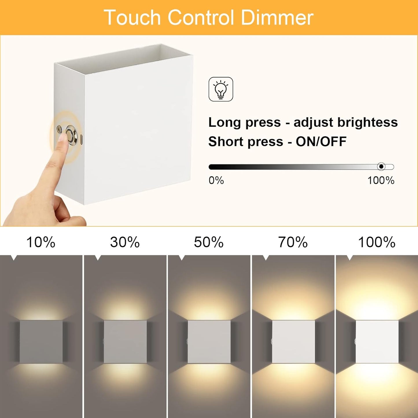 Lightess Battery Wall Sconce Touch Control, LED Wall Lights Rechargeable, Up Down Wall Mount Lights for Indoor Lighting, Warm White, LG9939108