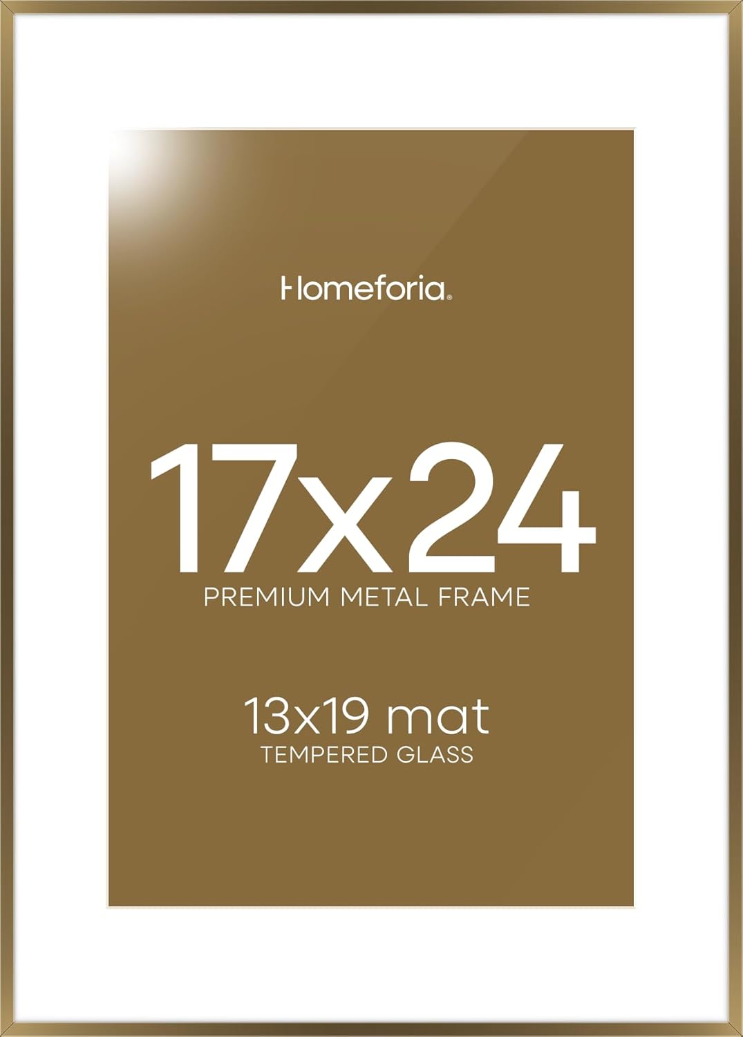 Homeforia 17x24 Picture Frame Bronze, High End Metal 17x24 Brass Poster Frames with Mat 13x19 Photo, 17 x 24 Frame Matted to 13 by 19 inch Print, 24by17 Thin Frames, Tempered Glass, Wall Kit, Set of 1