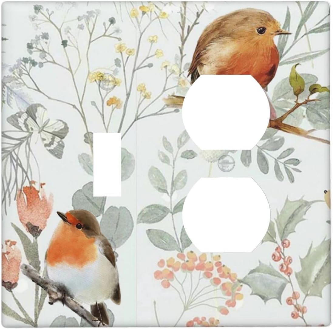 Wallplates Red Floral Berries Colorful Bird Plant 1 Toggle 1 Duplex Switch Plate Electrical Gfci Faceplate Decorative Light Switch Covers For Bed Room Living Room Decor