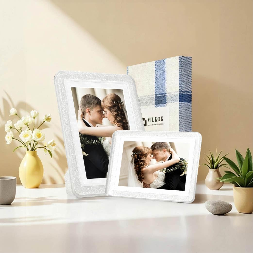 Crystal 5x7 Picture Frame with Acrylic Front 2 Pack, ABS Frame for 5x7 or 4x7 Photos, Shatterproof UV-Resistant Tabletop Photo Frame, Vertical/Horizontal Display for Home Décor