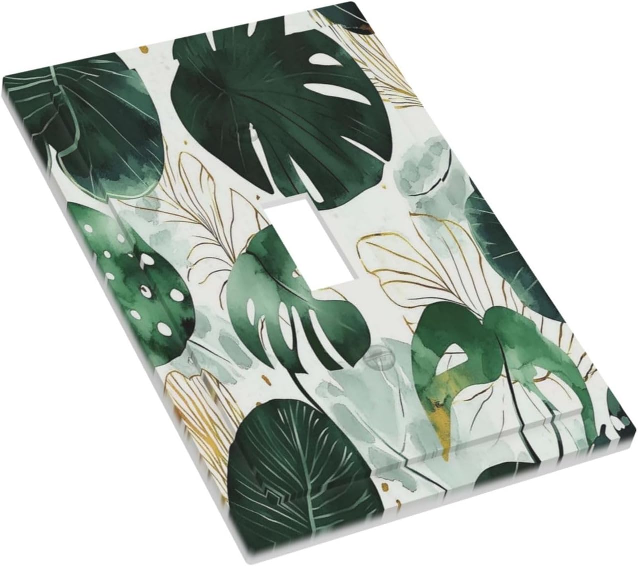 Boho Tropical Green Leaf Watercolor Banana Leaves Decorative Light Switch Cover 1 Gang Single Toggle Device Electrical Faceplate Switchplates Decorator Outlet Wall Plate For Bed Room Living Room Decor